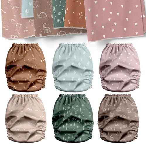 Mama Koala 3.0 Pocket Cloth Diapers for Babies with AWJ Lining, 6 Pack with 6 4-Layer Natural Cloth Diaper Inserts - Reusable and Washable Pocket Diapers(Simply Neutrals)