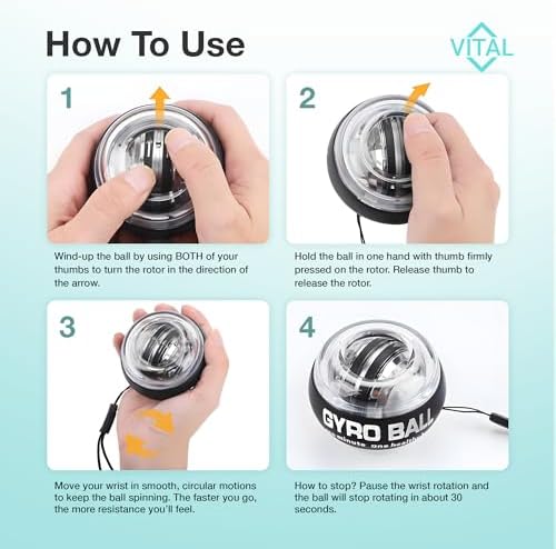 Vital Wrist Ball Exerciser Gyro Ball Hand Gyroscopic Wrist Strengthener & Forearm Trainer with Zinc Rotor Grip Strength Training, Wrist Exerciser & Arm Exercise Equipment Portable Fitness Accessory