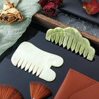 Geiserailie 2 Pcs Jade Combs Esthetician Supplies Massage Stone Hair Gua Sha Scraping Scalp Comb Facial Massage Tool Handheld Head Tools Head Caring Therapy Mother's Day for Women(Chic Style)