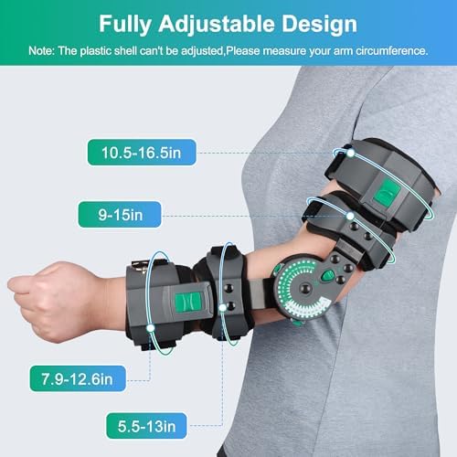 Adjustable Hinged Elbow Brace ROM Arm Braces Post OP Stabilizer Support After Surgery, Injury Recovery Ligament and Tendon Repairs and Dislocation splint with Sling Pain Relief (Left)