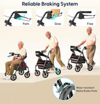 Bluelog Walkers for Seniors Rollator Walkers with Seat, 350lb Capacity with Cup Holder & Cane Holder, 8'' All Terrain Wheels, Adjustable Handles and Seat Height, Foldable Design, Burgundy