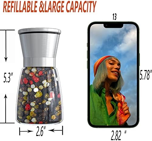 Original Stainless Steel Salt or Pepper Grinder - Top Spice Mill with Ceramic Blades, Brushed Stainless Steel and Adjustable Coarseness By Pepper Grinder （Single Package）