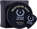 ZEUS Firm Hold Mustache Wax for Men, All-Day Hold & Moisturizing Grooming Mustache Wax with All Natural Ingredients & Application Pick (Made in USA) 1 oz.