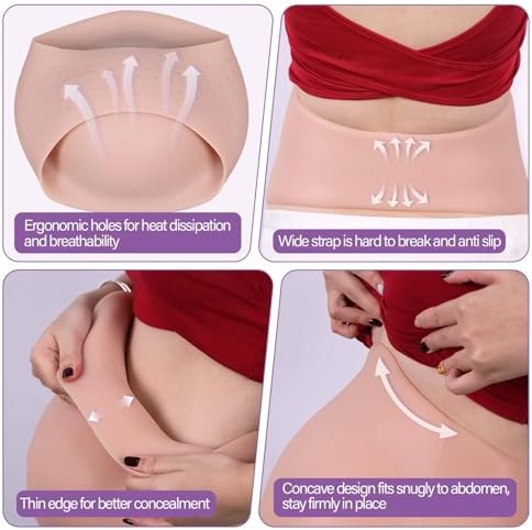 Solid Fake Pregnancy Belly Realistic Silicone False Pregnant Beer Belly for Cosplay Costume Actors Film Props (Mid Trimester, Waist M Size, Beige)