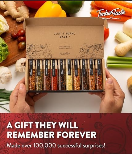 TIMBER TASTE® Hot Chili Gift Set for Men [UP TO 1,200,000 SCOVILLE] - 10 Exotic Pepper Varieties | Spicy Seasoning Gift Set | Spice Set for Him | Hot Spice Collection | Gourmet Food Gifts for Adults