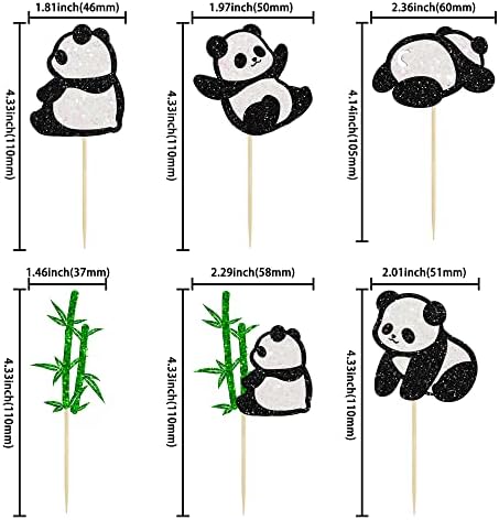 24Pcs Panda Cupcake Toppers Glitter Green Bamboo Cupcake Picks Cute Animal Bear Cake Decorations Baby Shower Kids Birthday Panda Theme Party Supplies
