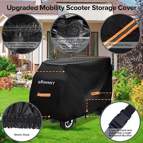 Upgraded Mobility Scooter Storage Cover,SRIMMIT Heavy Duty 420D Oxford Fabric Electric Scooter Cover, Waterproof,Anti-UV,Durable with Waterproof Strip,Reflective Strips,3 Buckles(L49"x 23"x 39"）