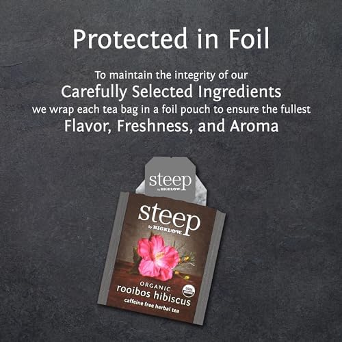 steep by Bigelow Organic Rooibos Hibiscus Herbal Tea, Caffeine Free, 20 Count (Pack of 6), 120 Total Tea Bags