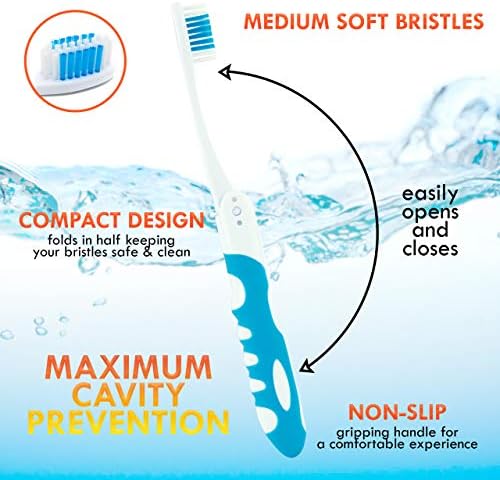 Lingito Travel Folding Toothbrush, Camping Toothbrush Bulk, Medium Bristle (6 Pack Medium-Multicolor)