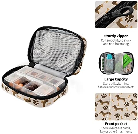 Dog Paw Dachshund Pill Case, Portable Weekly Travel Pill Box Bag Container 7 Days Pill Organizer Vitamin Supplement Holder with Zipper for Family Business