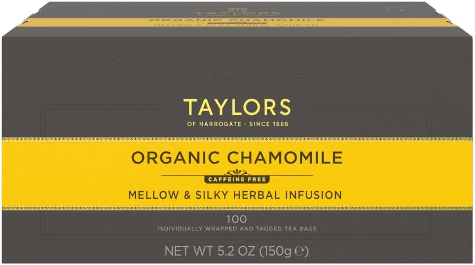 Taylors of Harrogate Organic Chamomile, Herbal Tea, Individually Wrapped Bags, 100 Count (Pack of 1), Mellow, Silky & Soft, Caffeine-Free, Enjoy Hot or Iced, 100 Teabags