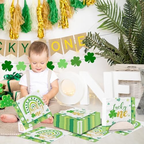 Lucky One St Patricks Day Napkins Paper-Saint Patricks Day Party Supplies,40pcs Green and White Picnic Paper for Irish Birthday Themed Party Disposable Paper Products,St Paddys Day,Wedding Shower