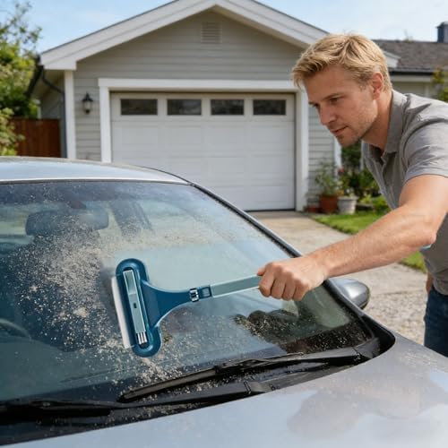 Window Screen Cleaning Brush - 2 in 1 Net Screen Cleaner Tool with Squeegee, Mesh Screen Cleaner, Multi-Purpose Cleaning Brush for Patio Door Porch Screens (1, Blue)