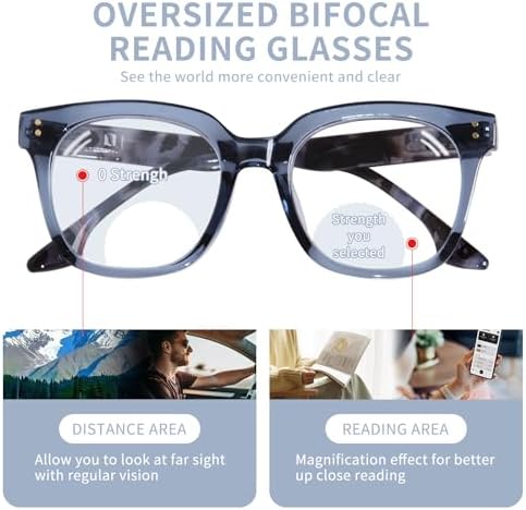 Bifocal Reading Glasses for Women Men Oversized Blue Light Blocking Clear Top Computer Readers