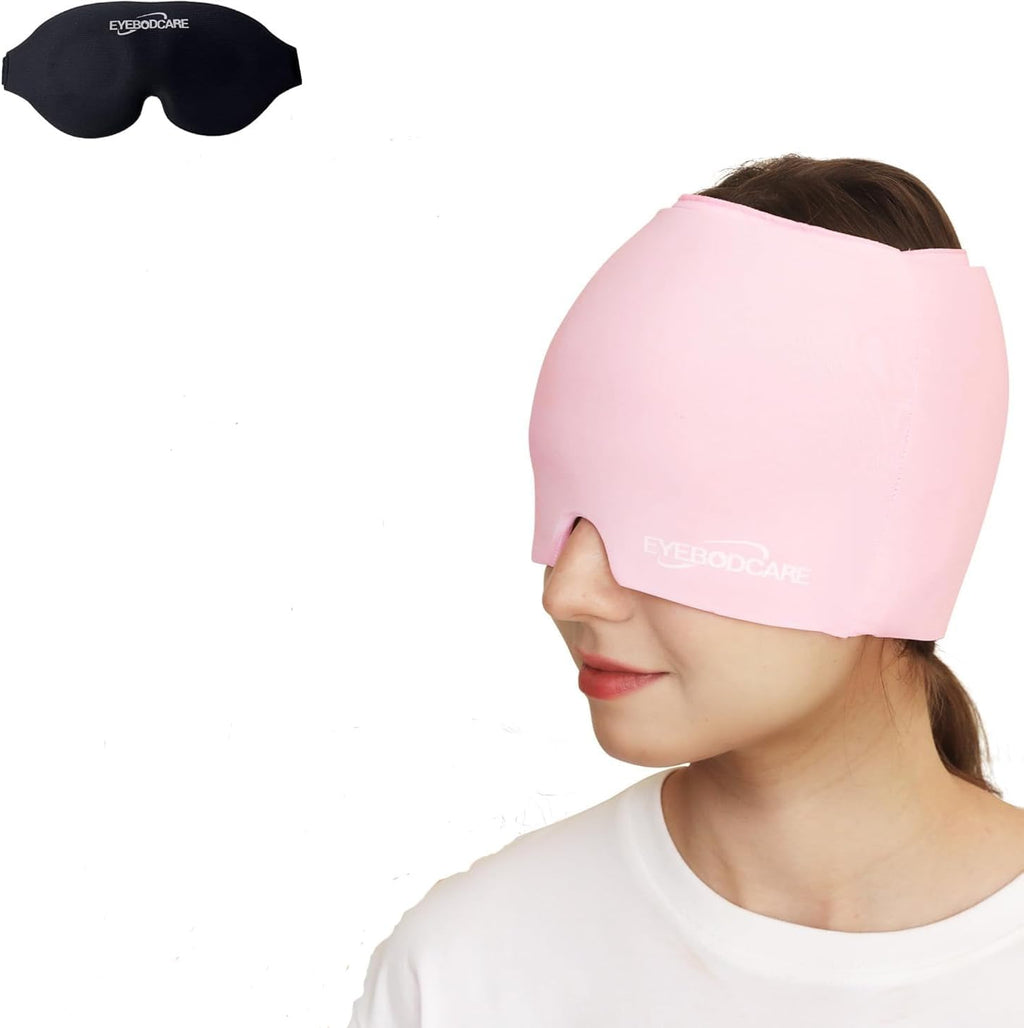 Migraine Relief Cap, Reusable Headache Relief Cap with Hot & Cold Therapy, Soothing Headache Hat, Odorless Gel Ice Head Wrap for Tension, Stress & Sinus, Headache & Puffy Eyes, Pink, 1Pc