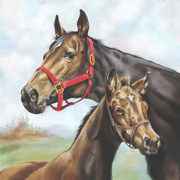Set of TWO INDIVIDUAL *Luncheon Size* Paper Napkins - NOT PACKS - (Design # 71) - TWO HORSES, MARE FOAL FILLY COLT - for Decoupage, Art, Craft, Mixed Media