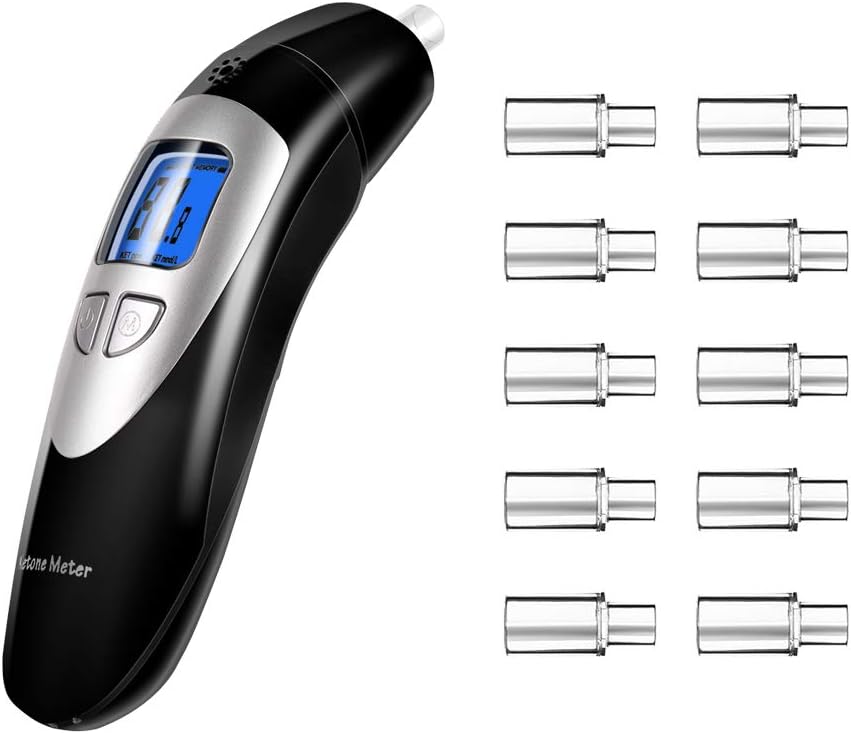 Ketone Breath Analyzer Professional Grade Accuracy Digital Ketone Breath Meter Tracing Ketosis Status with 10 Mouthpieces(Black)