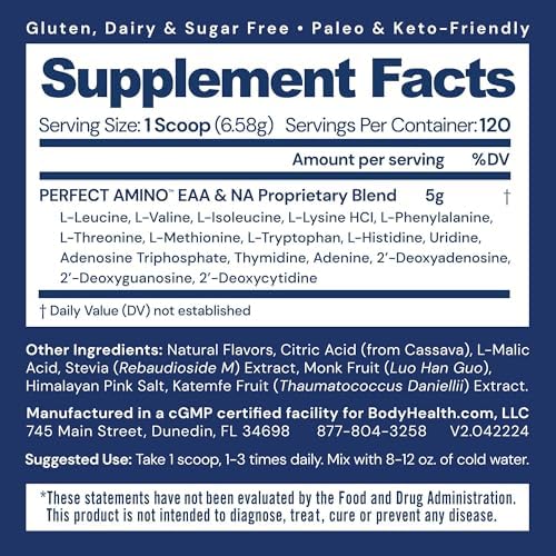 BodyHealth PerfectAmino Powder - BCAA and EAA Powder for Pre and Post Workout - Amino Acid Energy Drink for Men and Women to Support Lean Muscle and Recovery - Mixed Berry - 120 Servings