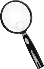 Feosky Handheld Reading Magnifier, 10X Magnifier, 75mm Shatterproof Lens, Non-Slip Handle for Adults Close Work, Seniors Reading and Nature Exploration, Hobby Observation(Silver)