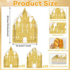 50Pcs 10 Inch Princess Castle Shaped Paper Plates Gold Glitter Castle Party Decorations Princess Disposable Dinner Plates Fairytale Themed Tableware for Girls Birthday Party Baby Shower Decoration