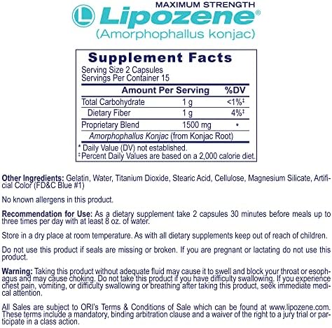 Lipozene Diet Pills - Weight Loss Supplement - 4 Bottles of 30 Capsules Each, a Total of 120 Capsules!