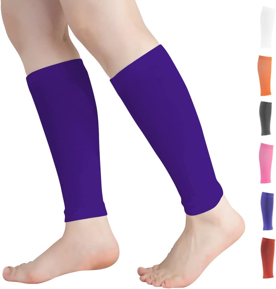 Calf Compression Sleeves for Men & Women (20-30mmhg) - Leg Compression Sleeve for Running, Cycling, Shin Splints Support, Relieve Legs Pain, Travel (One Pair)(Purple,Large)
