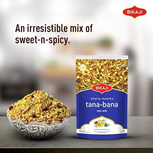 Bikaji Tana Bana Khatta Meetha 35.27 oz (1kg), Sweet and Tangy Indian Snack Mix, Crunchy Namkeen Party Mix, Family Pack for Everyday Munching, Anytime Tea-Time Snack