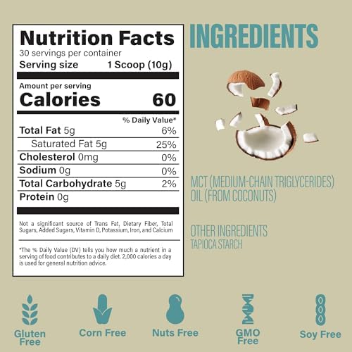BUBS Naturals MCT Oil Powder - Premium MCT Oil & Keto Coffee Creamer - Vegan & Paleo Friendly - Healthy Coconut Fats + Low Carb - Dairy-Free Energy Source for Shakes, Smoothies & Baking (10.6 oz)