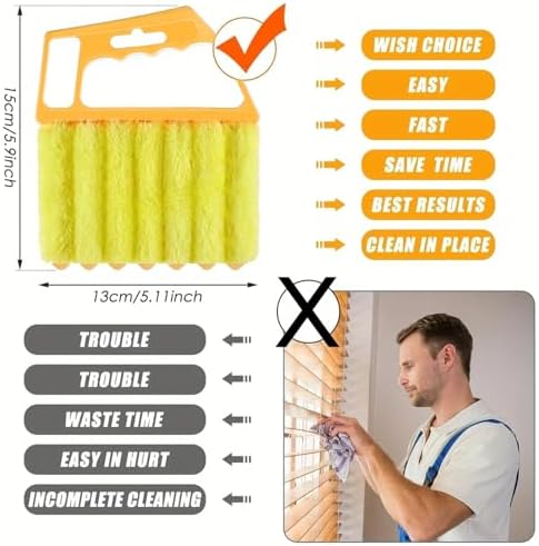 Washable Blind Cleaner Duster Tool, Removable Shutter Cleaner Brush with 7 Slat, Handheld Brush for Air Conditioner Blinds Dust Dirt