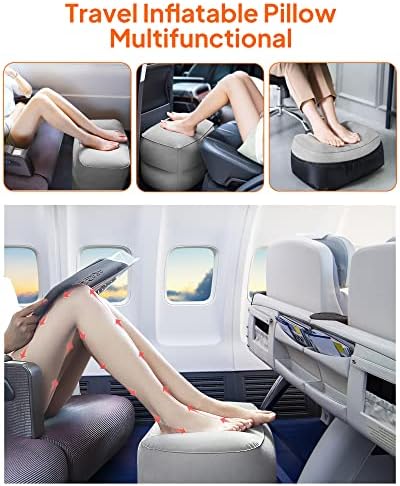 Sunany Inflatable Foot Rest Pillow for Travel, Kids/Adults Airplane Travel Pillow-Adjustable Height Cushions,for Kids to Sleep While Traveling,Suitable for Office, Home and Any Travell (1 Pack)