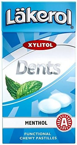 4 Boxes x 36g of Läkerol Dents Menthol - Original - Swedish - Sugar Free - Xylitol - Pastilles - Lozenges - Dragees - Drops - Candies - Sweets