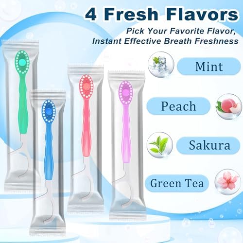 20 Pack 5-in-1 Disposable Toothbrushes with Toothpaste, Travel Toothbrush Set with Floss, Pick & Tongue Scraper, Individually Wrapped Mini Toothbrush for Adults, Work Camping - Mixed Flavor