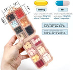 4 Pack, 14 GRIDS Travel Pill Organizer Box with Labels - Travel Medicine Case Kit - Pocket Daily Pharmacy Container - Travel Medication Holder Dispenser for Fish Oil Vitamin Supplement Storage