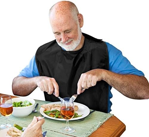 Betty Dain Adult Bib, Washable, Waterproof Clothing Protector with Crumb Catcher, Black