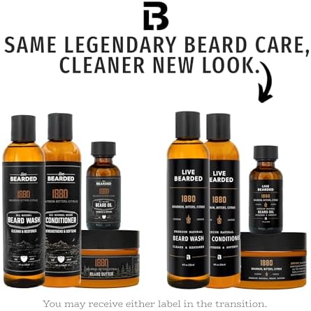 Live Bearded Complete Beard Grooming Kit - Wash, Conditioner, Butter and Oil - Made in the USA with All-Natural Ingredients - Mens Groom Set | 1880 Scent - Bourbon, Bitters, Citrus