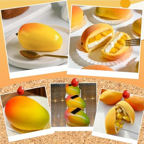 Juome 3D Mango Shape Cake Mold - 4 Cavity Fruit Pudding Mango Silicone Molds for Baking Pastry, Ice Cream, Mousse Cake Decoration Mould Supplies