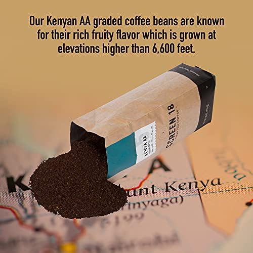 Screen 18 Specialty Grade Premium Kenya AA Ground Coffee, Single Origin, Medium Dark Roast, 1 LB