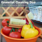 Vegetable Brush Set of 2 - Fruit and Vegetable Brush Scrubber for Food, Potato Scrubber, Mushroom Brush with Comfortable Wooden Handle, Veggie Brush for Carrots, Natural Produce Cleaning Brush