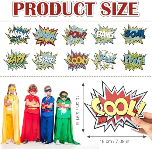 Tinlade 10 Pcs Hero Paper Cutouts Hero Themed Party Decorations Action Sign Reusable Action Sound Effect Paper Sign Photo Props for Birthday Party Favor Supplies Wall Decor