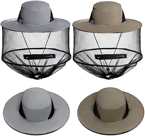 Sucrain 2 Pack Mosquito Head Net Hat Sun Hat Garden Bug Hat with Hidden Net Mesh for Outdoor Gardening Beekeeping
