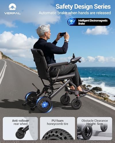 35lbs Lightweight Electric Wheelchair, Foldable Electric Wheelchair for Adults, Seniors, 360W Dual Motor Power Wheelchair 20 Miles for Travel, Park Hospital, 330 lbs Capacity-12Ah 18.5" Seat