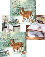 20-ct 13x13 Snowfun Christmas Napkins for Decoupage - Winter Animal Paper Napkins With Deer in Forest Snow Scene - Beautiful Holiday Napkins for Kids