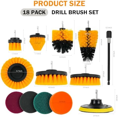 18PCS Drill Brush Attachments Set, Power Cleaning Scrub Brushes with Scrub Pads, Sponge, Extend Long Attachment, Cleaning Brush Supplies for Bathroom Bathtub, Grout, Tile, Sinks, Corners, Car Wheel
