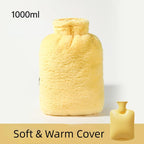 Cute Faux Fur Plush Hot Water Bottle with Fleece Cover, Kawaii Hot Water Bag Cute Faux Fur Cover, Feet Bed Warmer for Neck, Cramps, Shoulders Pain Relief Cold Winter Supplies Gifts for Girls (Yellow)