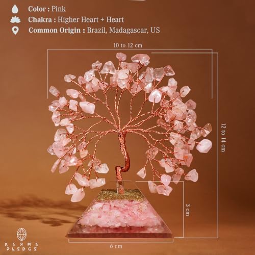 Rose Quartz Crystal Tree Good Luck Birthday Gifts for Women Mom Friends Sister Home and Office Desk Decor, Pyramid Base Reiki Healing Stones Chakra Tree of Life for Positive Energy, Money, Sucess