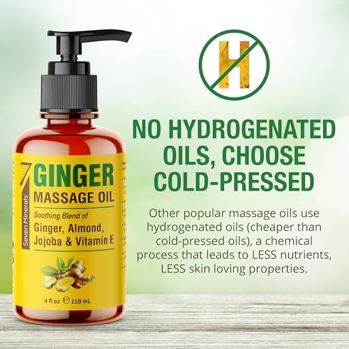 Seven Minerals Ginger Massage Oil for Lymphatic Drainage Massage Therapy - 4 oz - Warming and Ultra Relaxing - Therapeutic Grade Essential Oils Soothes Tired Muscles & Relaxes Mind and Body