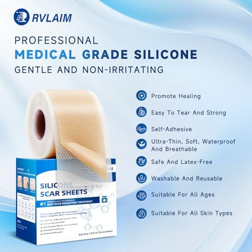 Silicone Scar Sheets, Silicone Scar Tape(1.8” x 157” Roll 4M), Silicone Scar Sheets for Surgical Scars, Keloid Bump Removal, Stretch Marks Removal, C-Section, Burn et