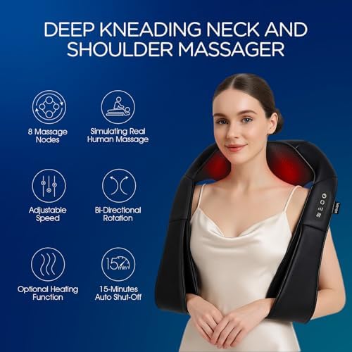 VOYOR-HEALTH Shiatsu Neck and Back Massager, Electric Deep Tissue 4D Kneading Massage for Shoulder, Lower Back, Leg and Body Muscle Pain Relief, Home & Office Use(Dark Black)