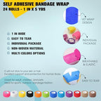 24 Pack Self Adhesive Bandage Wrap, 1 in x 5 Yards Non-Woven Self Adherent Cohesive Bandage, Vet Wrap Wound Tape for Thumb Finger Wrist Knee Ankle, White