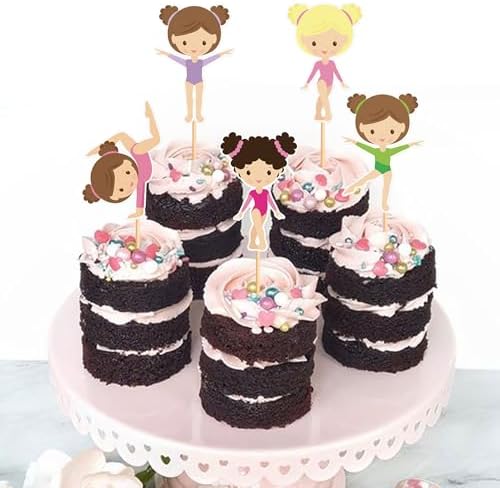 24PCS Girl Cake Toppers Set, Ballerina/Gymnast/Fairy/Cheerleader Designs, Birthday Party Cupcake Decorations for Girls for Baby Girl Birthday, Baby Shower Decorations (Gymnast Girl)